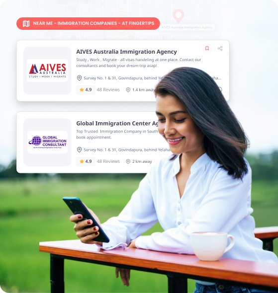 Woman using Find & Consult to view verified immigration consultants near her.